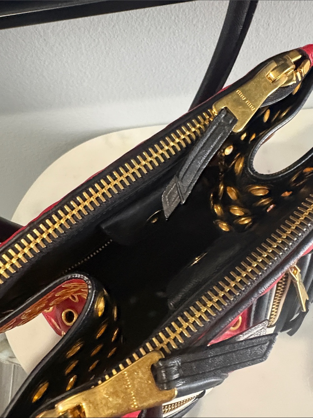 Authentic Miu Miu Red and Black Quilted Leather Satchel with Gold Eyelet Detail - Picture 7 of 7